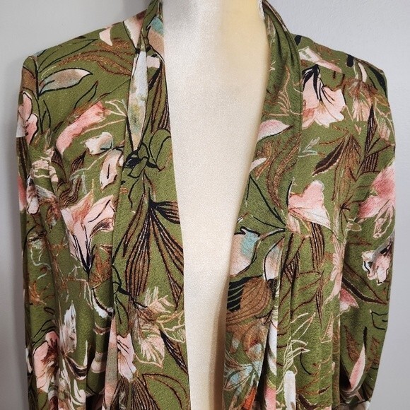 Attitudes by Renee Size 3X Kimono Cardigan with Pockets Green Floral Fall - Picture 7 of 16